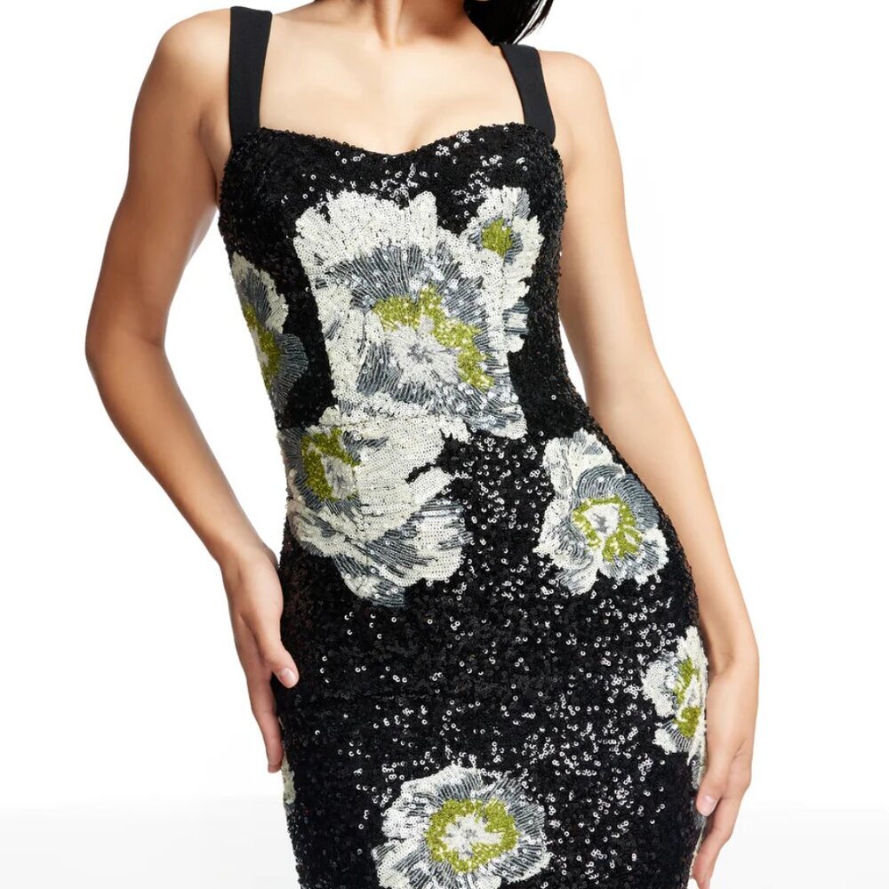Dress the Population Nicole Black Sequin Floral Print Dress. Sz: S - Picture 2 of 13